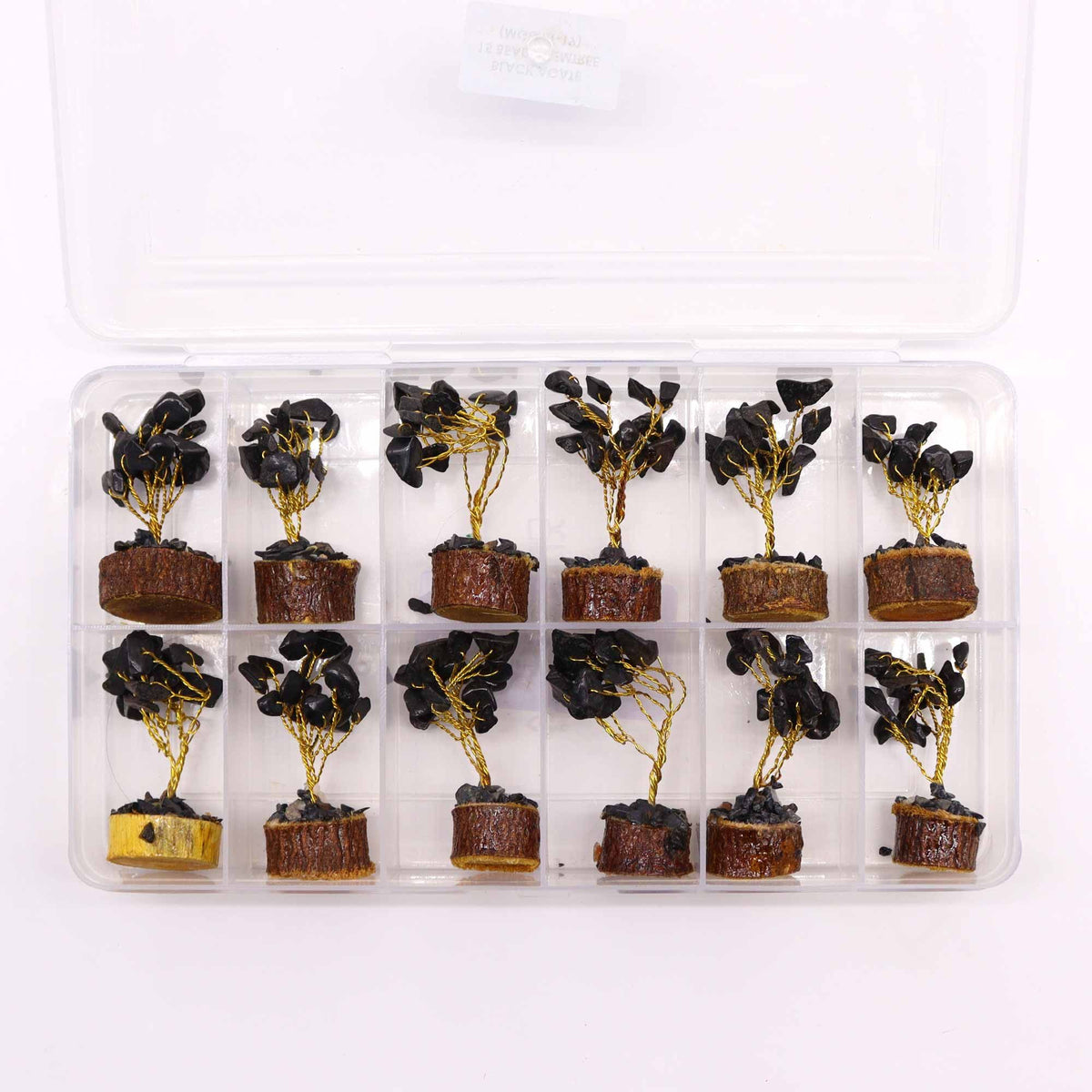 Mini Gemstone Tree On Wood Base - Black Agate (15 stones) AW Dropship UK