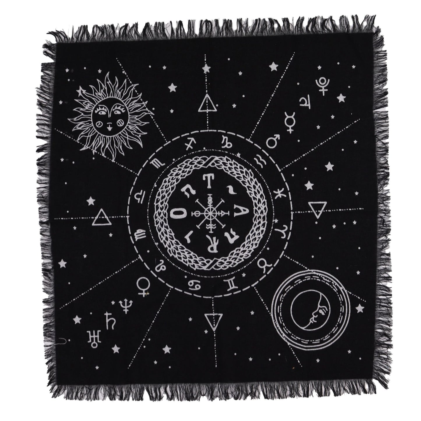 Esoteric Fringed Altar Cloth -  Moon & Sun Chart AW Dropship UK