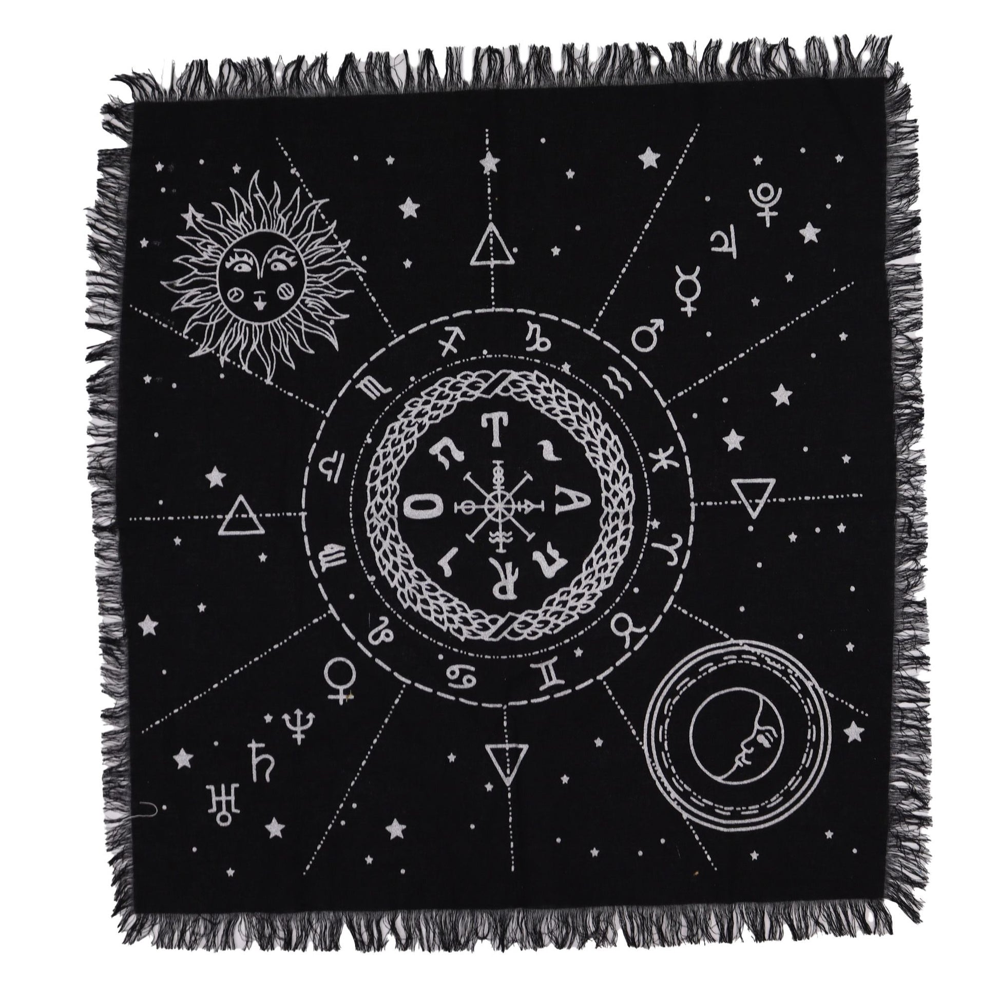 Esoteric Fringed Altar Cloth -  Moon & Sun Chart AW Dropship UK