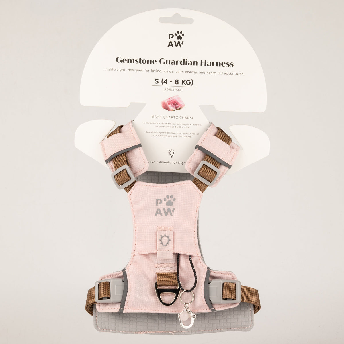 PAW - S (4-8Kg) Dog Step-in Guardian Harness with Reflective Mesh - Soft Pink - Rose Quartz Charm AW Dropship UK