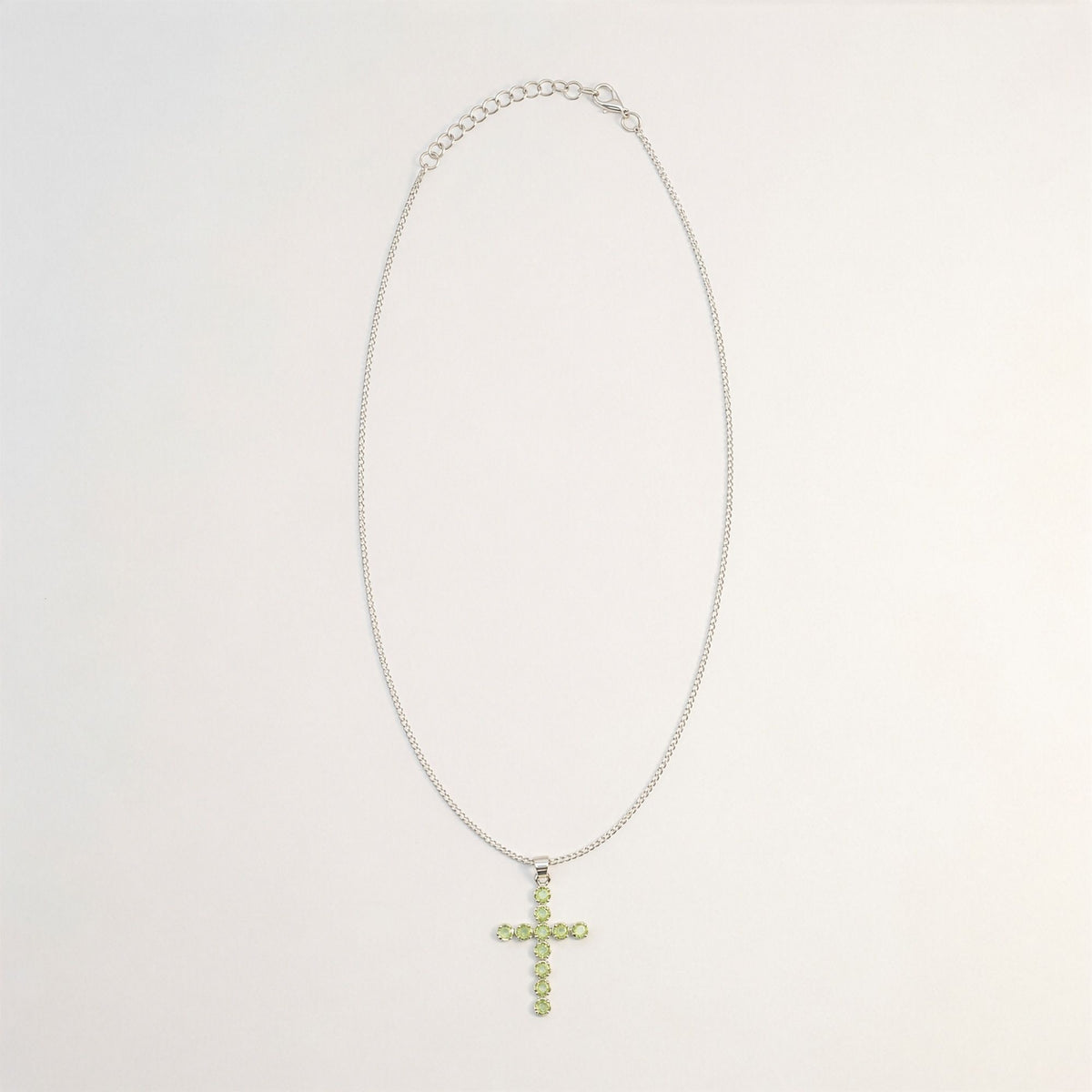 Indian Devotional Pendant - Silver Plated (45cm Chain)- Peridot Crucifix AW Dropship UK
