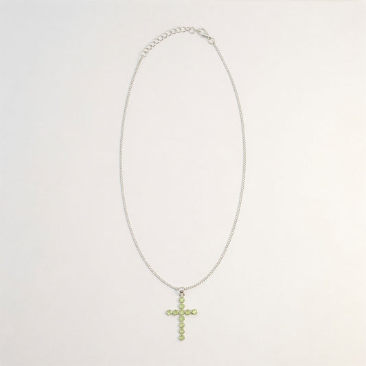 Indian Devotional Pendant - Silver Plated (45cm Chain)- Peridot Crucifix AW Dropship UK