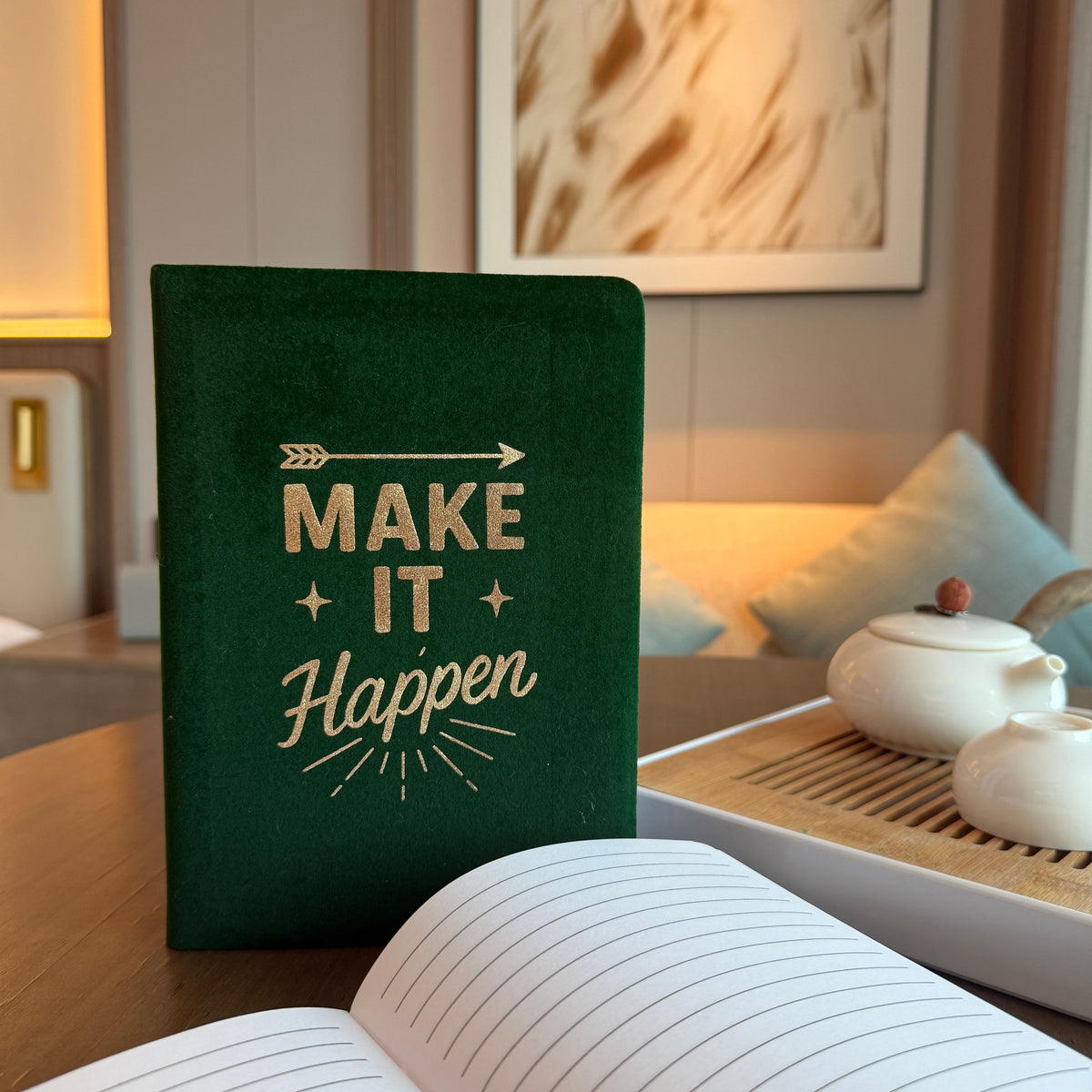 Dark Green Velvet Notebook - 80 pages - Make It Happen AW Dropship UK