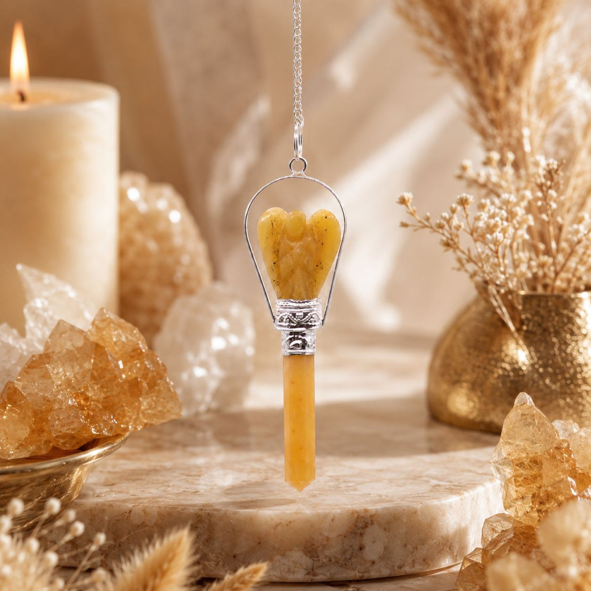 Angel Pendulum with Ring- Yellow Quartz AW Dropship UK