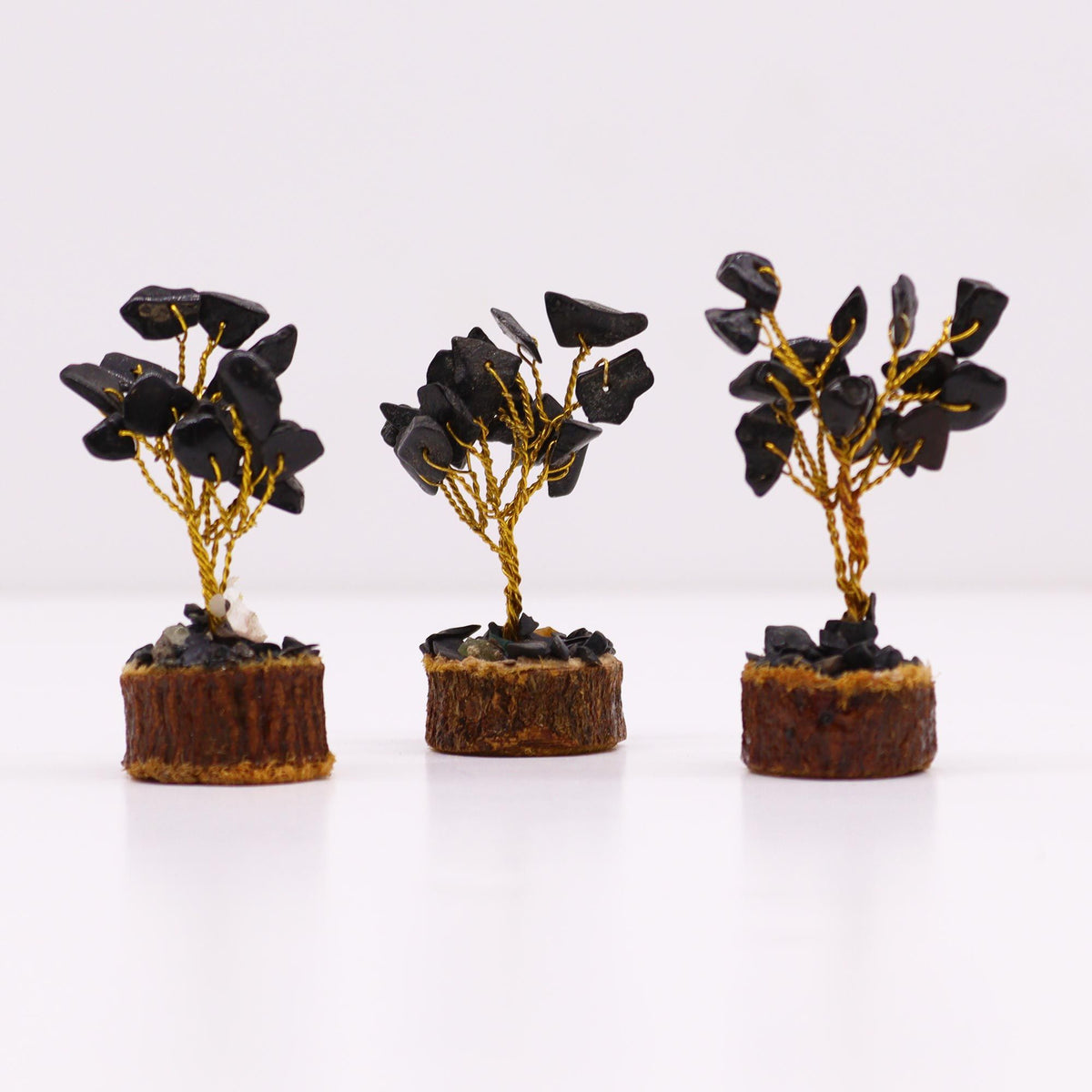 Mini Gemstone Tree On Wood Base - Black Agate (15 stones) AW Dropship UK