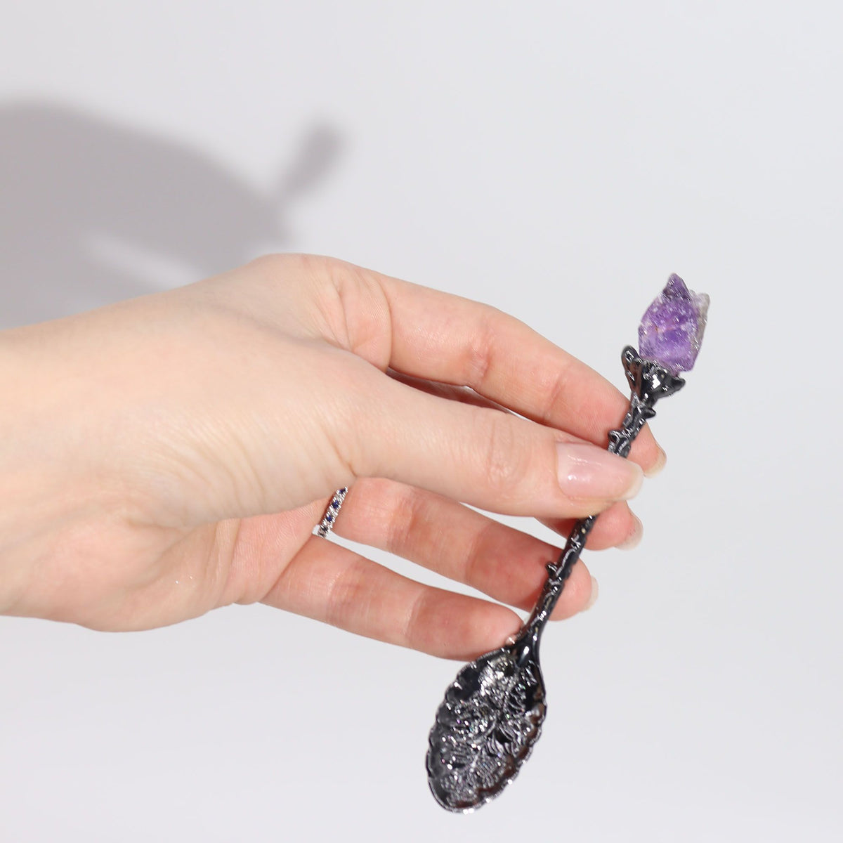 Set of 7 Dark Silver Gemstone Crystal Witch Spoons AW Dropship UK