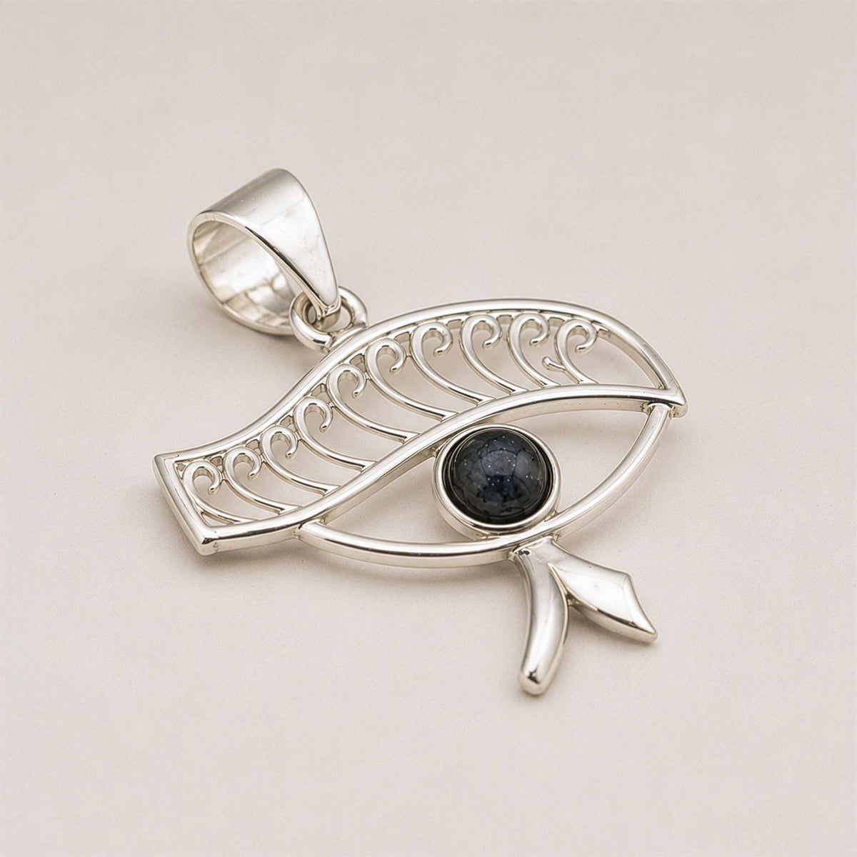 Indian Devotional Pendant - Silver Plated (45cm Cord)- Cleopatra Eye - Iolite AW Dropship UK