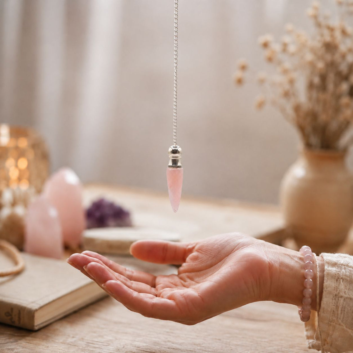 Secret Cavity Discovery of Truth Pendulum - Rose Quartz - Silver Plated AW Dropship UK