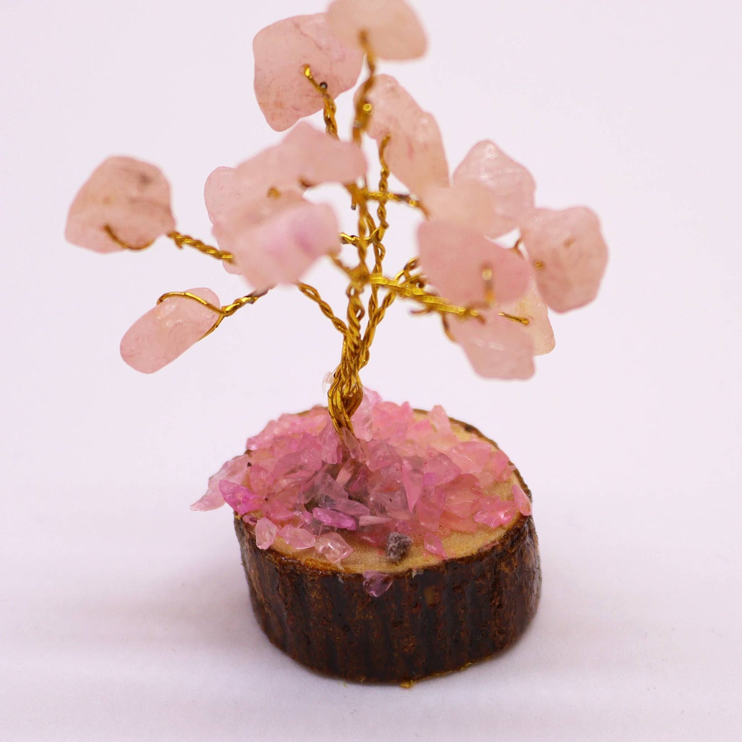 Mini Gemstone Tree On Wood Base - Rose Quartz (15 stones) AW Dropship UK