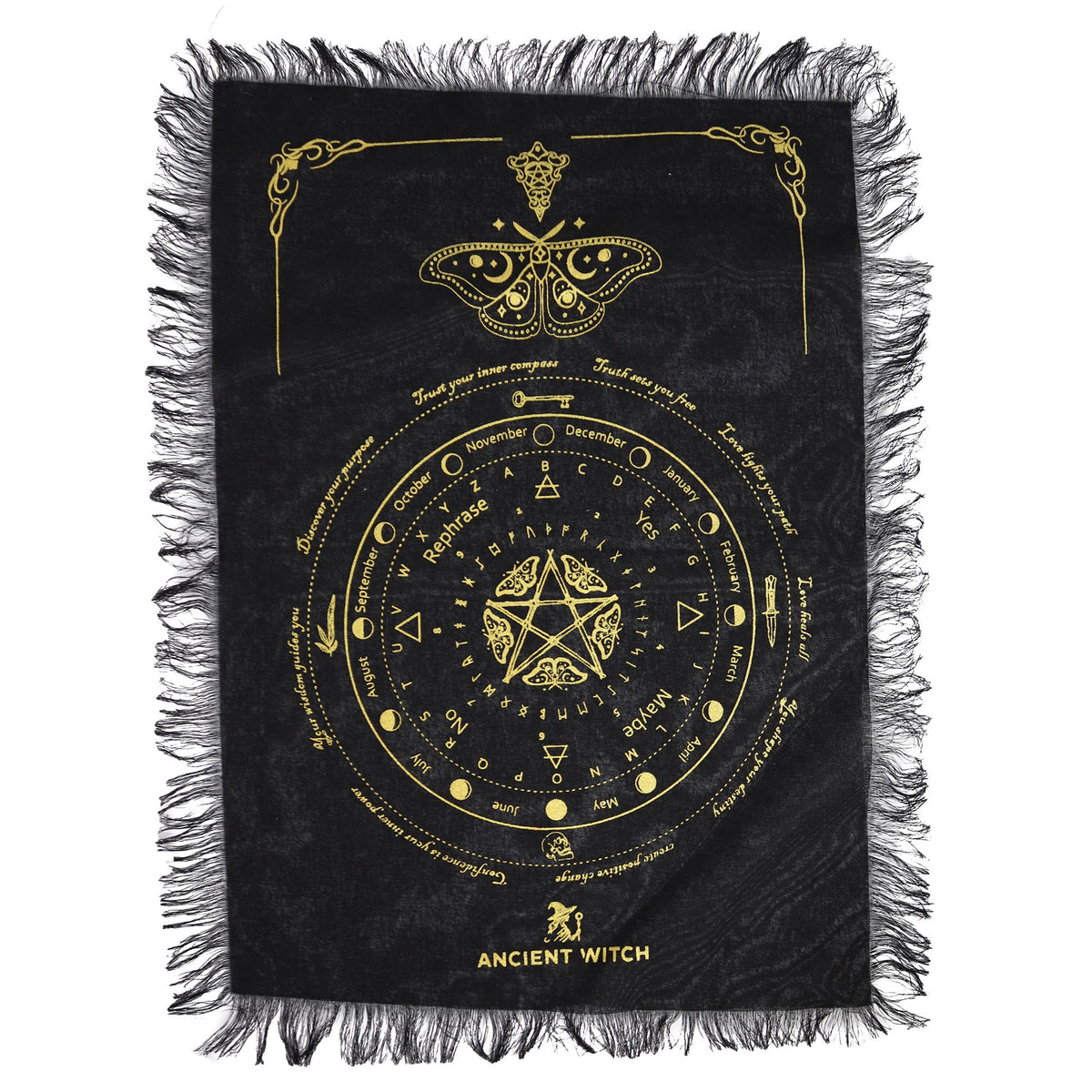 Ancient Witch Pendulum Divination Cloth - Mystic Moth - Black & Gold AW Dropship UK