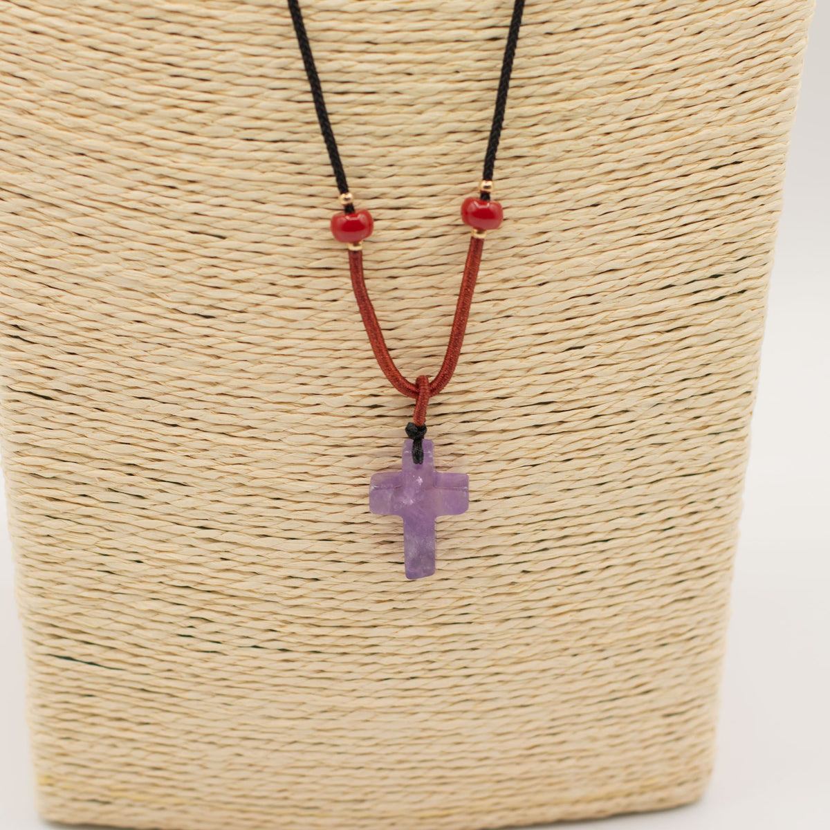Cord Necklace Gemstone Pendant - Amethyst Cross AW Dropship UK