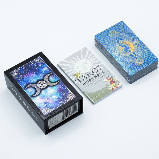 Blue Foil Tarot Card Set - Moon Face - with booklet AW Dropship UK