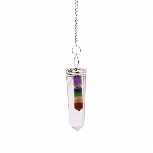 Crystal - 7 Chakra Bounded Thin Point Flat Pendant AW Dropship UK