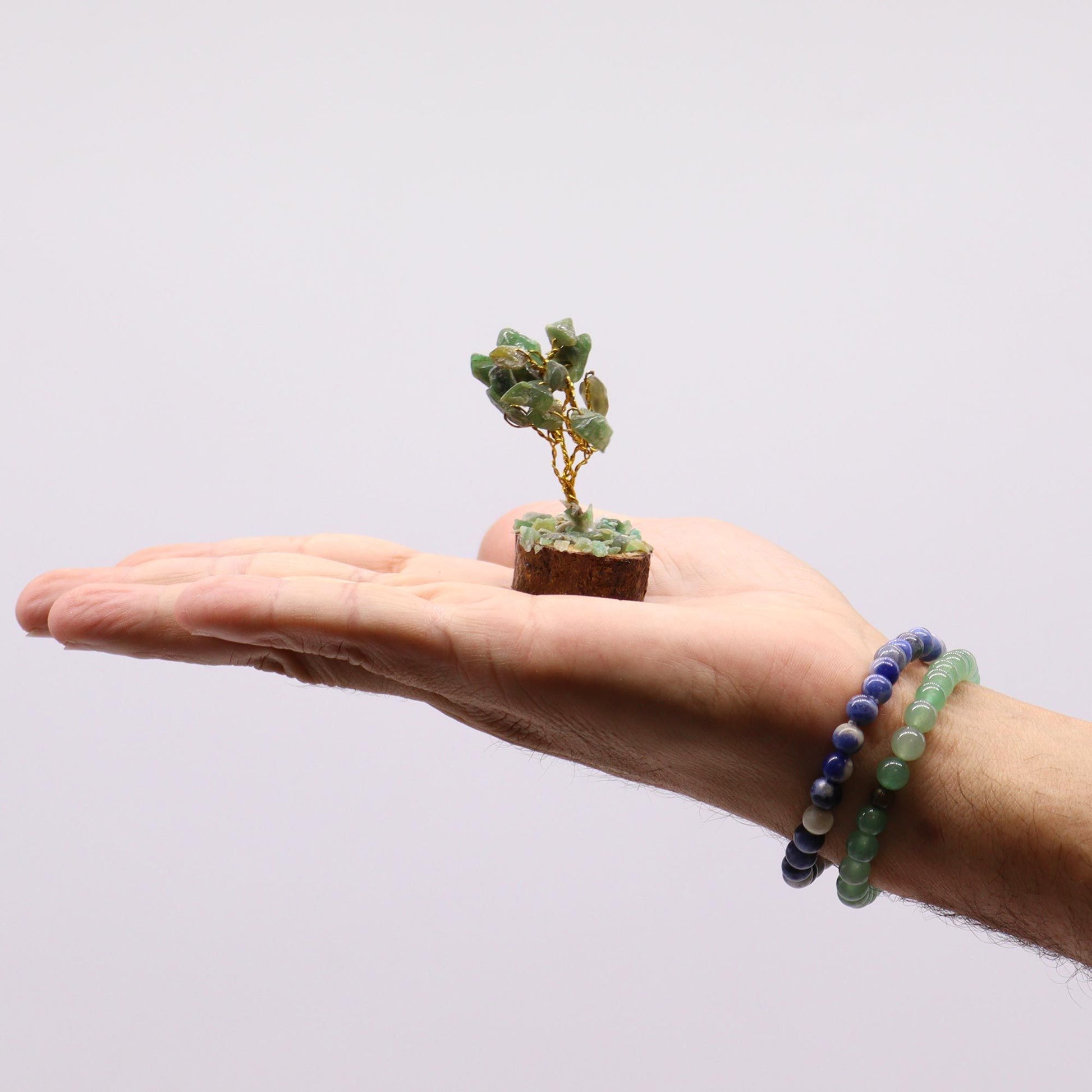 Mini Gemstone Tree On Wood Base - Green Aventurine (15 stones) AW Dropship UK