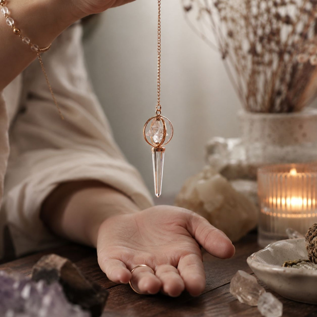 Stellar Gateway - Two Piece Spinning Merkaba Star in Copper Pendulum -  Clear Quartz AW Dropship UK