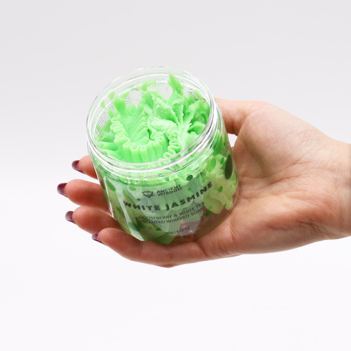 Gooseberry and white tea scented whipped soap