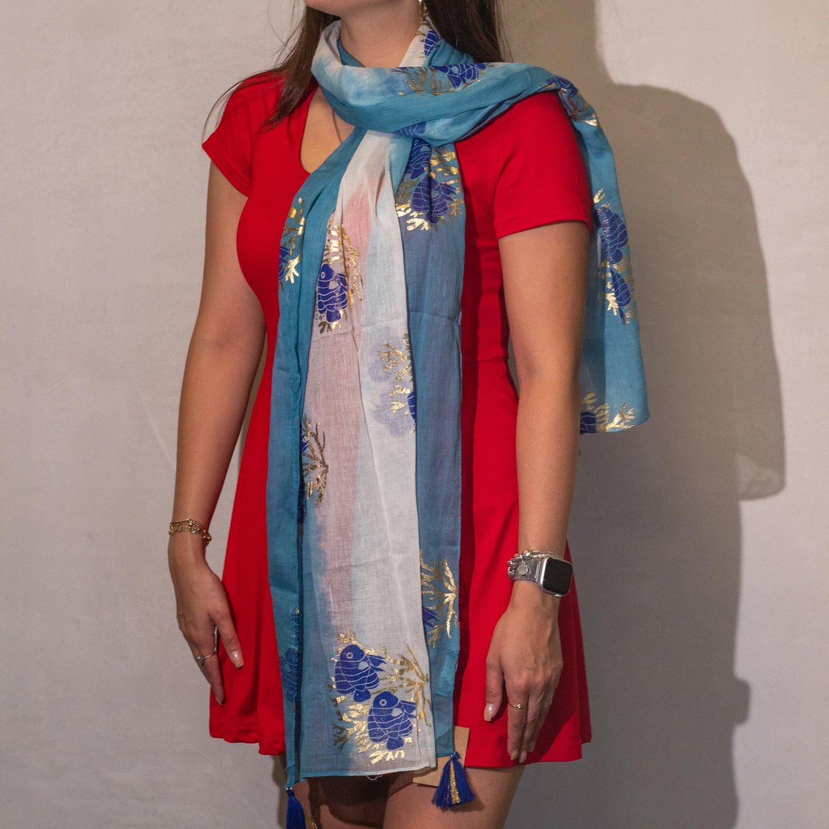 Nomad Sari Aqua Fish Scarf – Sea Blue (180x50cm) AW Dropship UK
