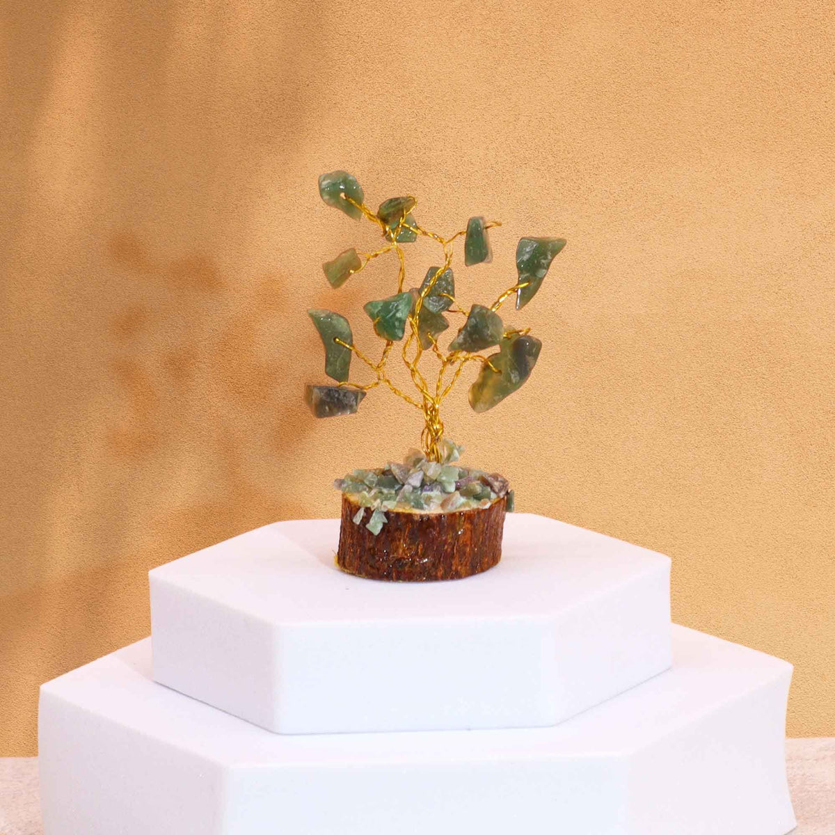 Mini Gemstone Tree On Wood Base - Green Aventurine (15 stones) AW Dropship UK