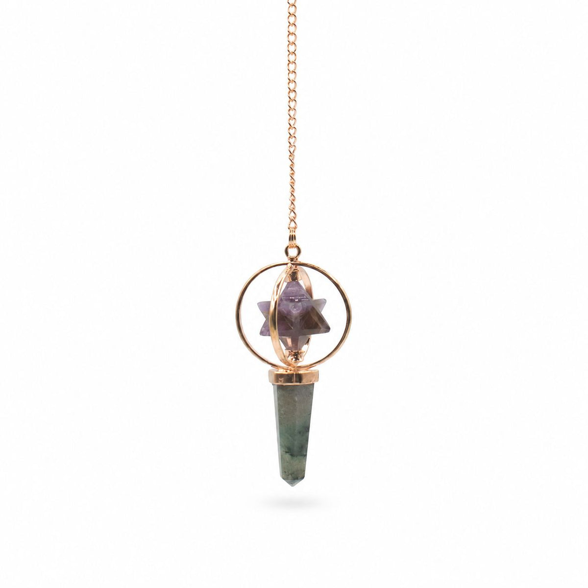 Cosmic Navigator- Two Piece Spinning Merkaba Star in Copper Pendulum -  Amethyst & Labradorite AW Dropship UK
