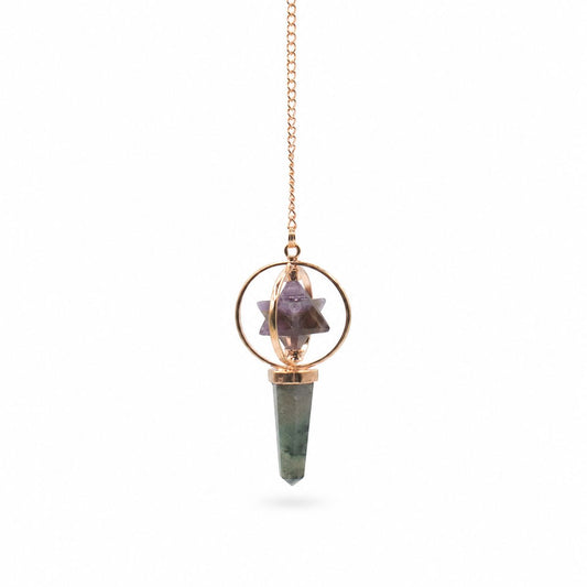 Cosmic Navigator- Two Piece Spinning Merkaba Star in Copper Pendulum -  Amethyst & Labradorite AW Dropship UK