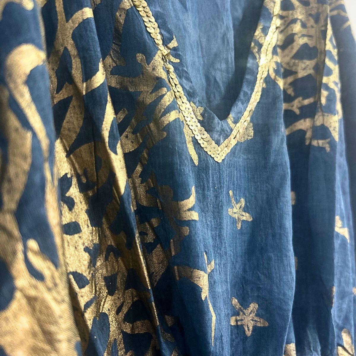 Nomad Sari Kaftan – Sea Blue with Gold Coral Print AW Dropship UK