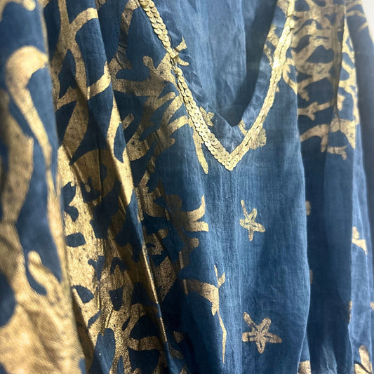 Nomad Sari Kaftan – Sea Blue with Gold Coral Print AW Dropship UK