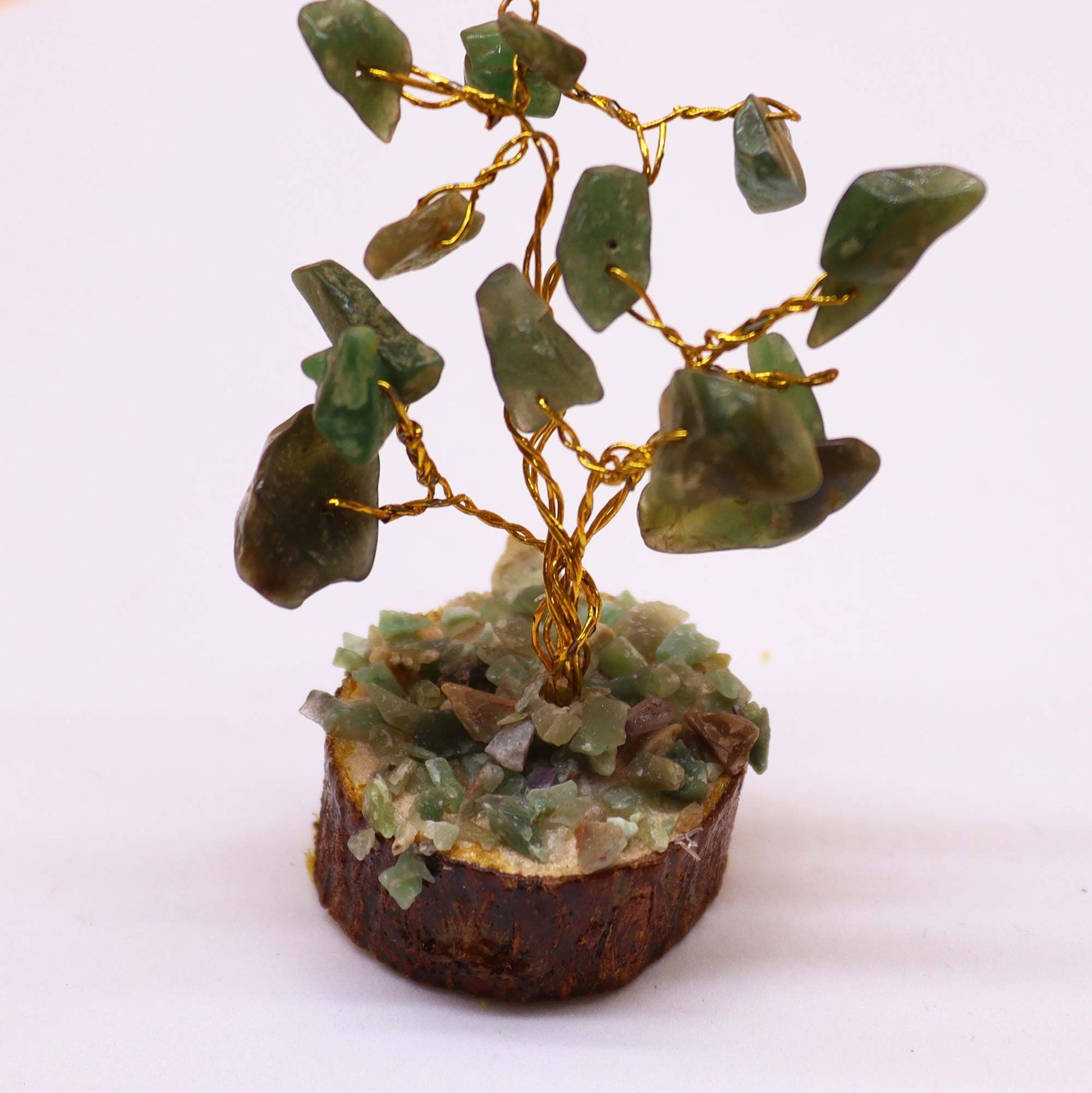 Mini Gemstone Tree On Wood Base - Green Aventurine (15 stones) AW Dropship UK
