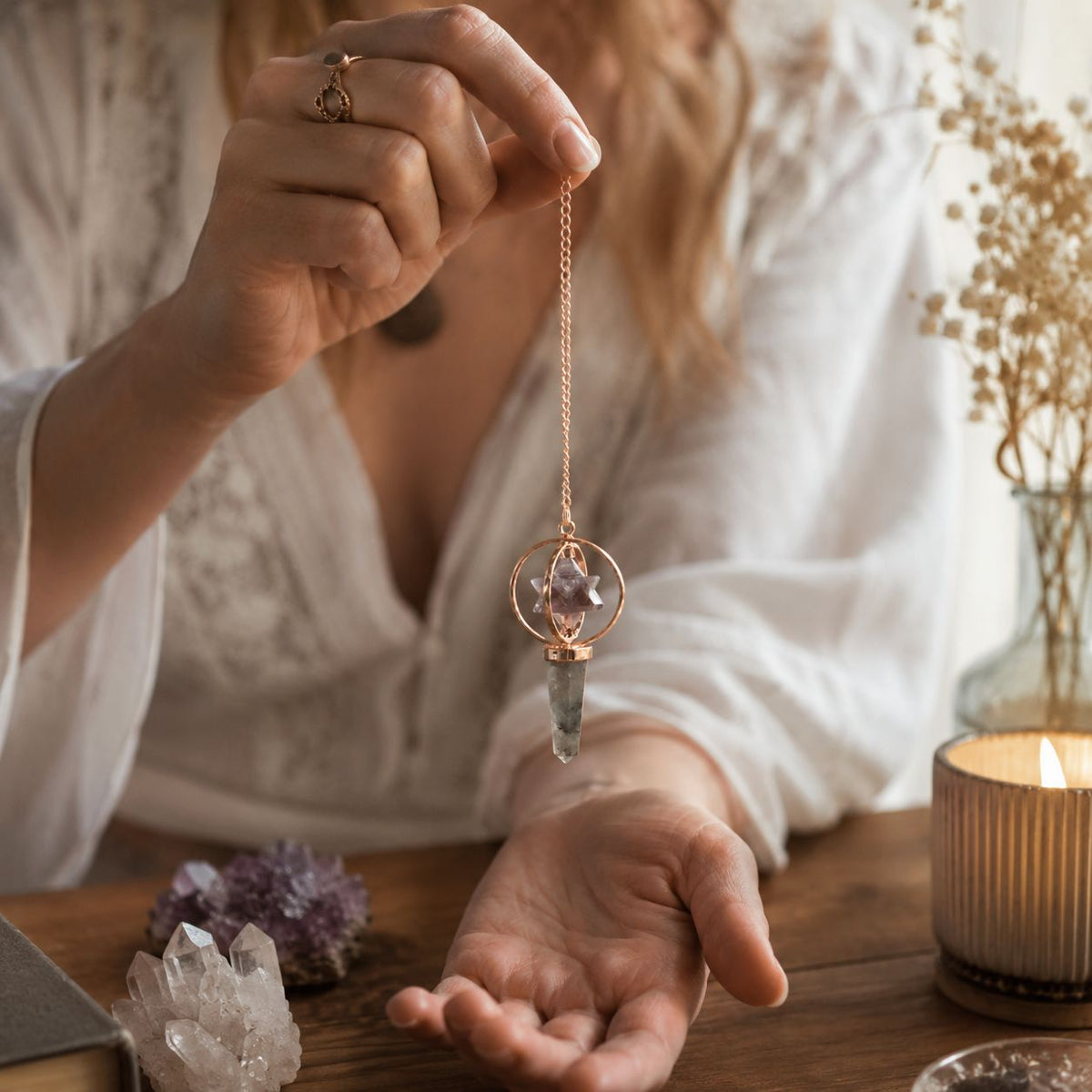 Cosmic Navigator- Two Piece Spinning Merkaba Star in Copper Pendulum -  Amethyst & Labradorite AW Dropship UK