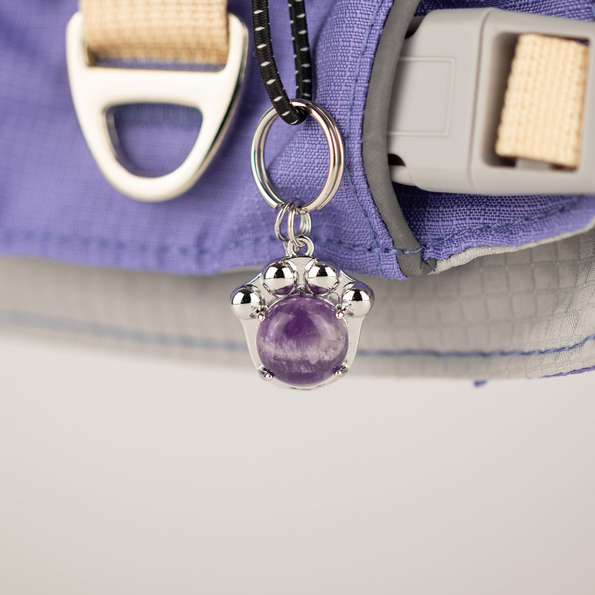 Amethyst paw charm harness detail