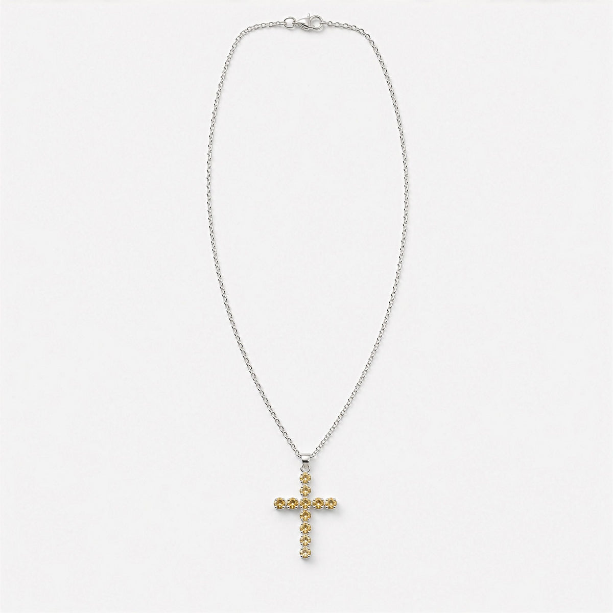 Indian Devotional Pendant - Silver Plated (45cm Chain)- Citrine Crucifix AW Dropship UK