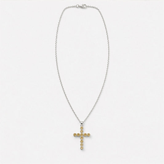 Indian Devotional Pendant - Silver Plated (45cm Chain)- Citrine Crucifix AW Dropship UK