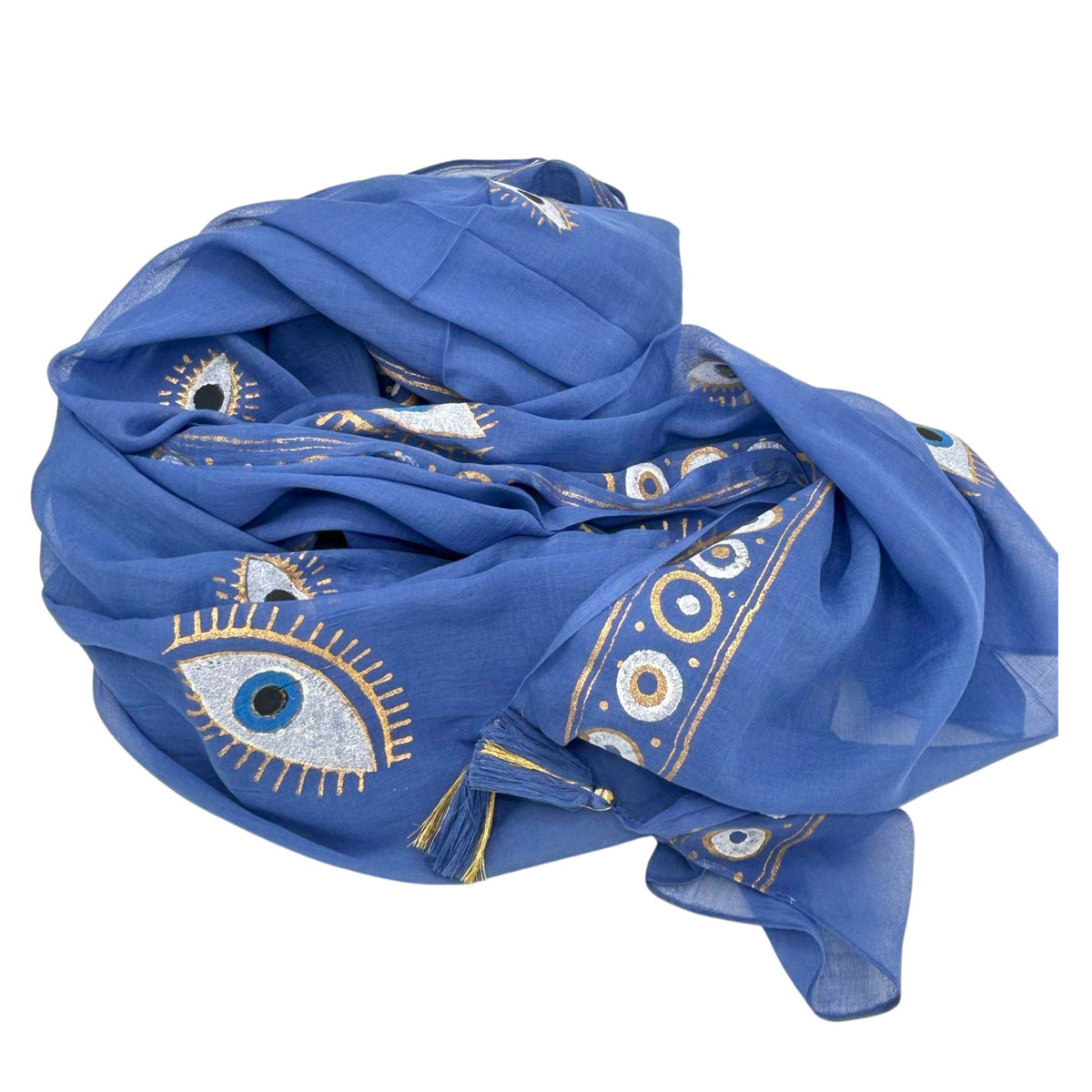 Nomad Sari Pareo – Rich Blue & Gold Evil Eye Print AW Dropship UK