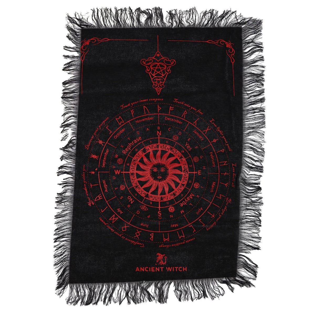 Ancient Witch Pendulum Divination Cloth - Sun Face - Black & Blood Red AW Dropship UK