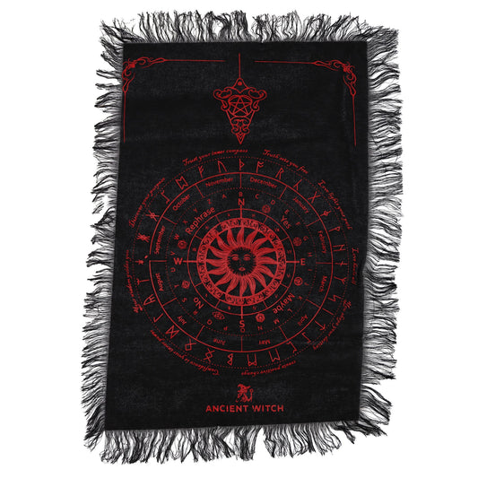 Ancient Witch Pendulum Divination Cloth - Sun Face - Black & Blood Red AW Dropship UK