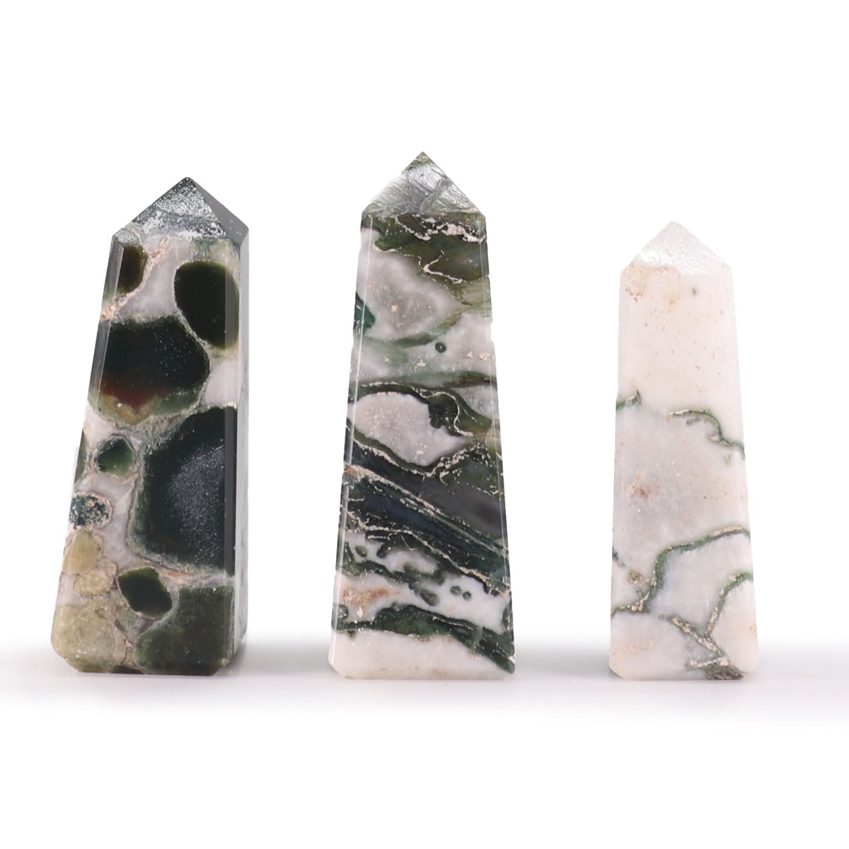 Gemstone Obelisk Point approx 5cm - Moss Agate AW Dropship UK