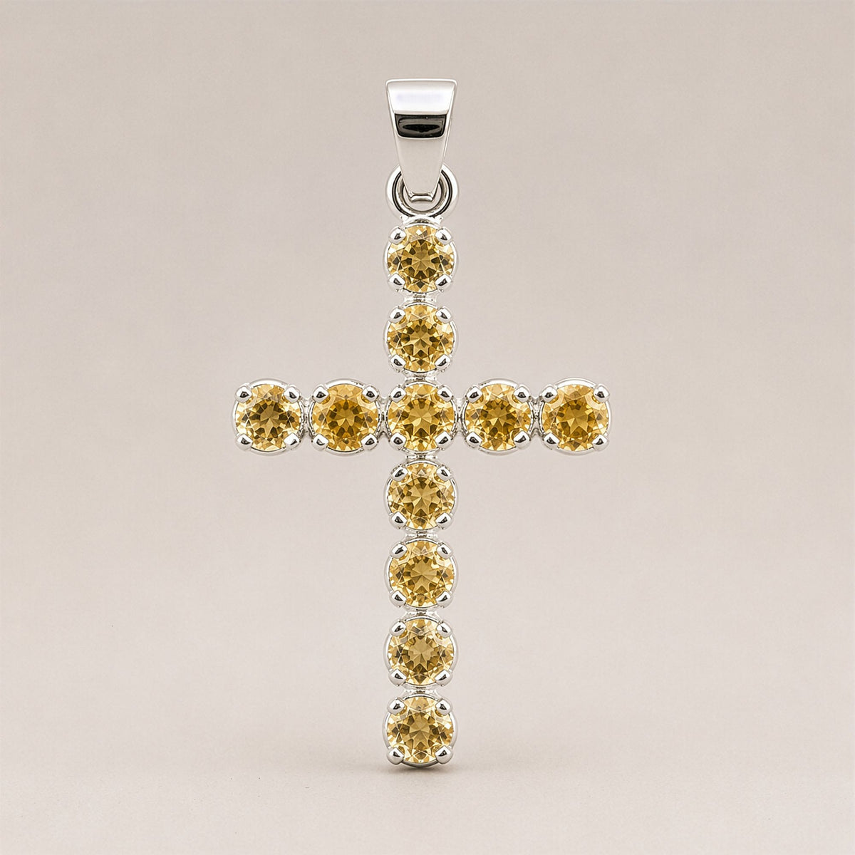 Indian Devotional Pendant - Silver Plated (45cm Chain)- Citrine Crucifix AW Dropship UK