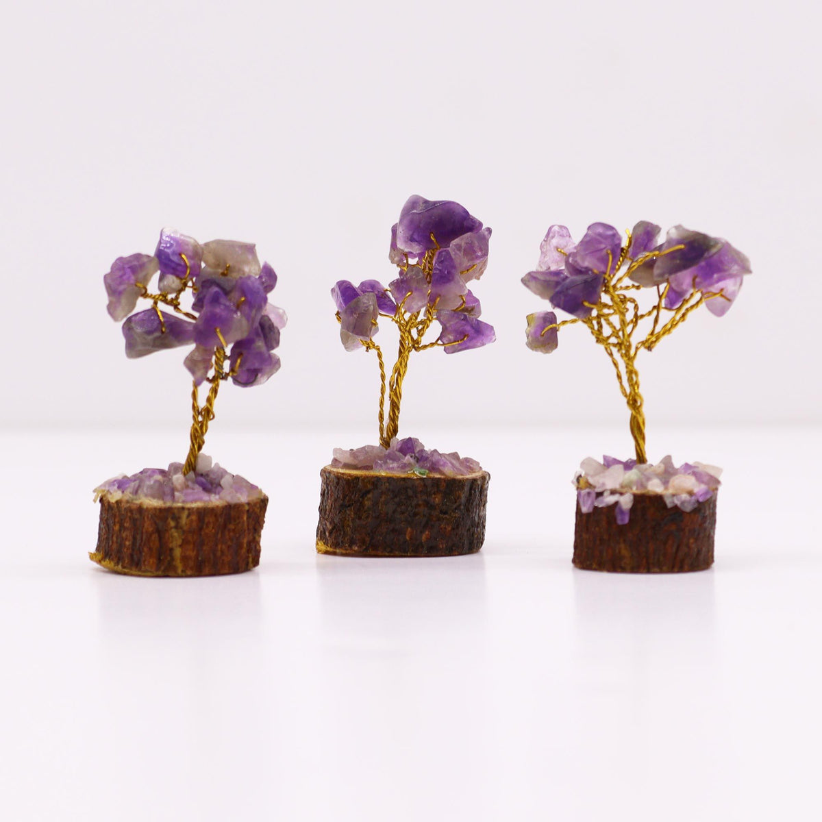 Mini Gemstone Tree On Wood Base - Amethyst (15 stones) AW Dropship UK
