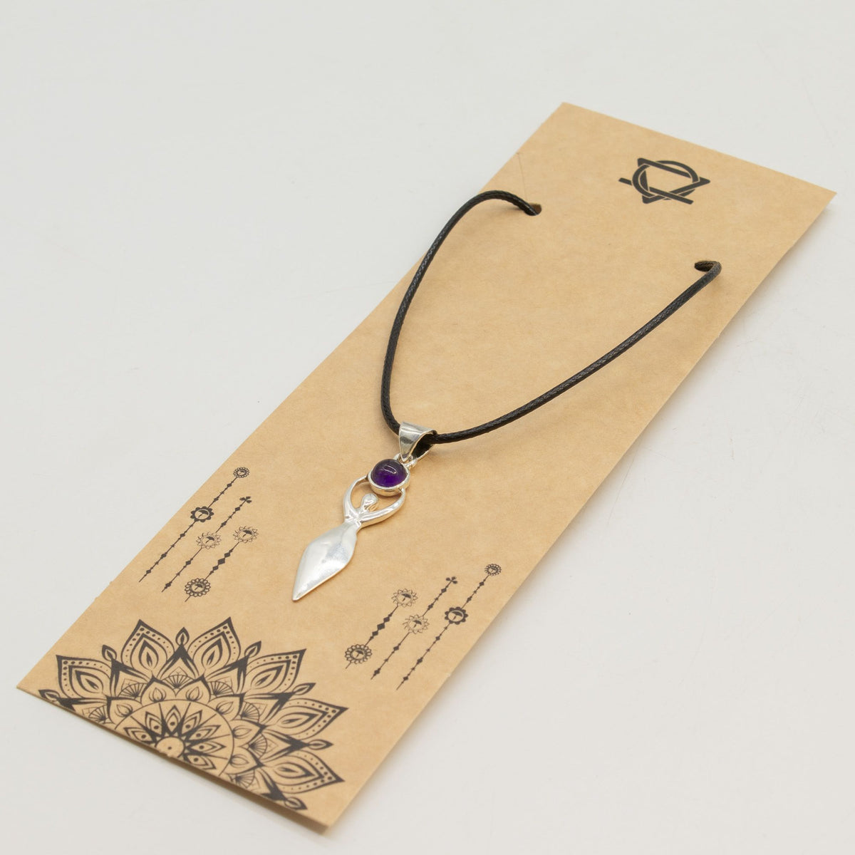 Indian Devotional Pendant - Silver Plated (45cm Cord)- Goddess Amethyst AW Dropship UK