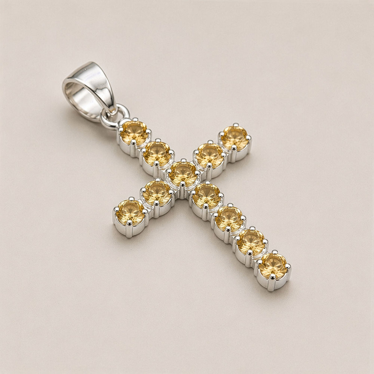 Indian Devotional Pendant - Silver Plated (45cm Chain)- Citrine Crucifix AW Dropship UK