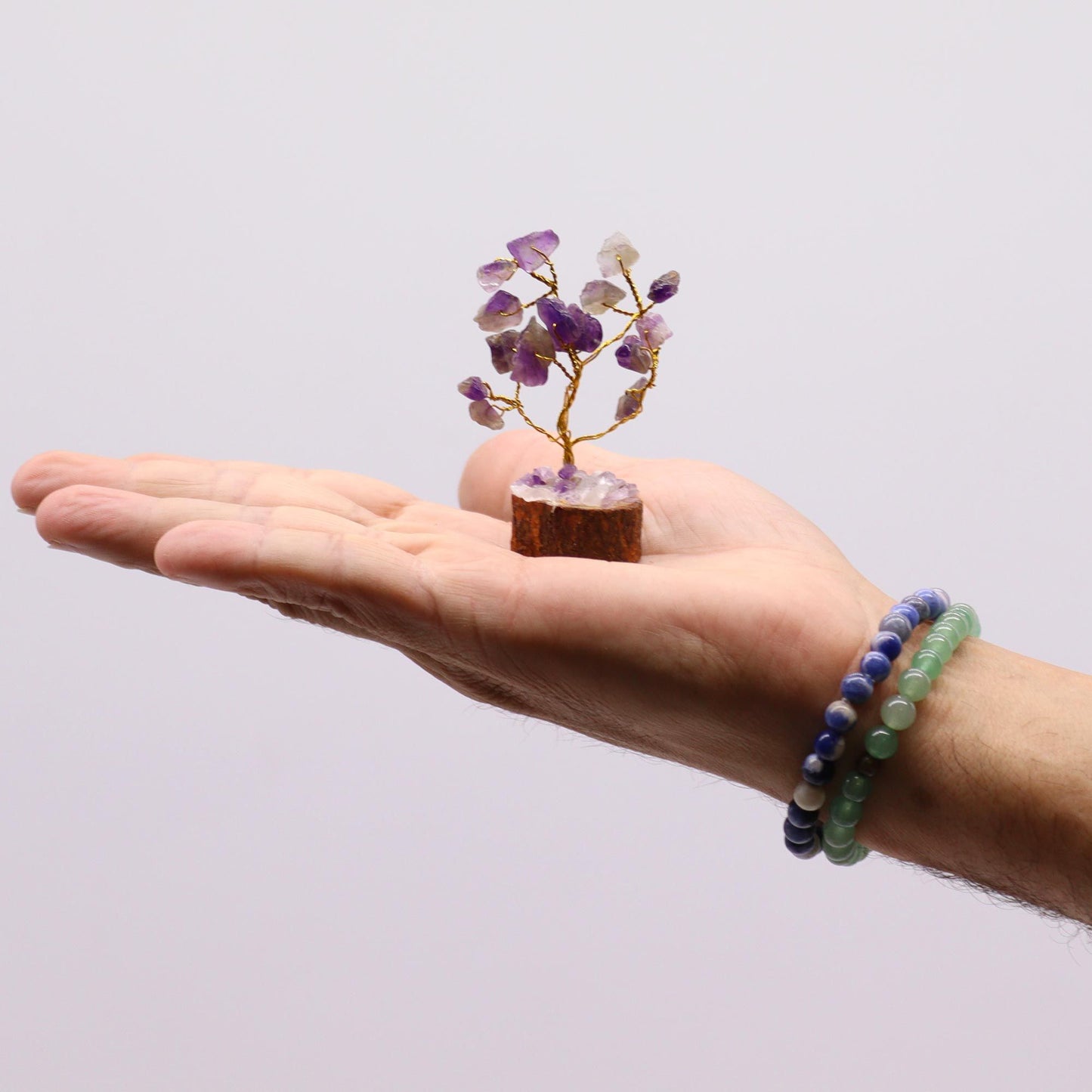 Mini Gemstone Tree On Wood Base - Amethyst (15 stones) AW Dropship UK