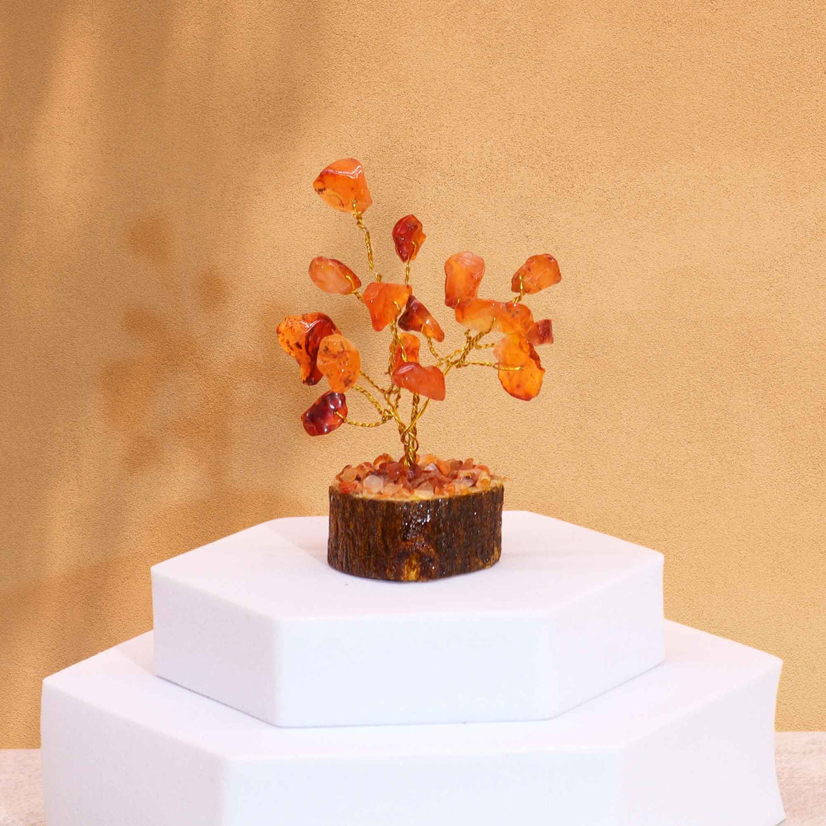 Mini Gemstone Tree On Wood Base - Carnelian (15 stones) AW Dropship UK