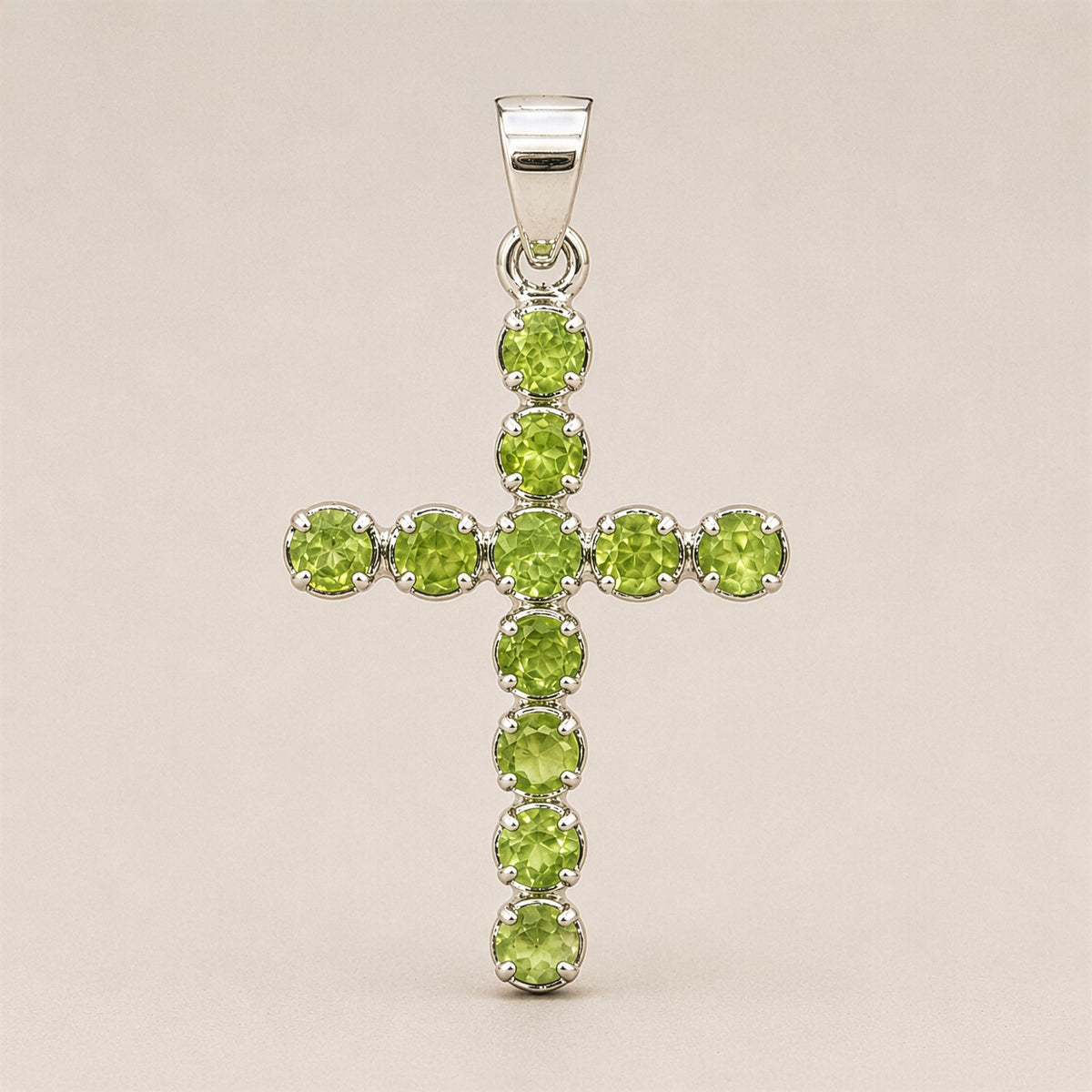 Indian Devotional Pendant - Silver Plated (45cm Chain)- Peridot Crucifix AW Dropship UK