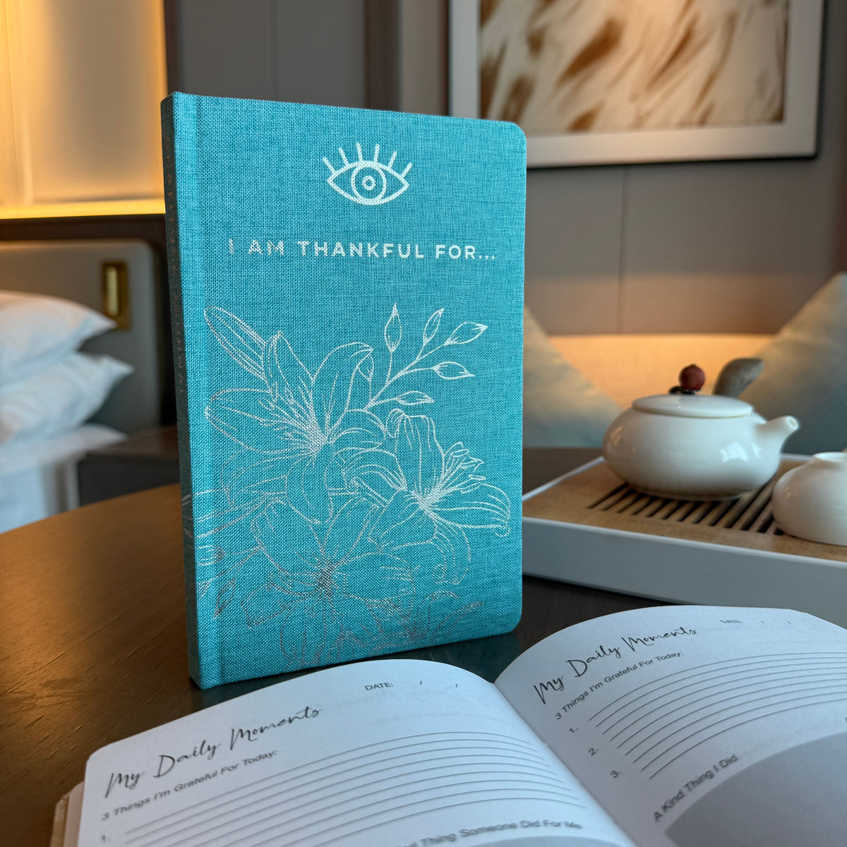 Blue Gratitude Journal with Silver Lining - 120 pages - I am Thankful For AW Dropship UK