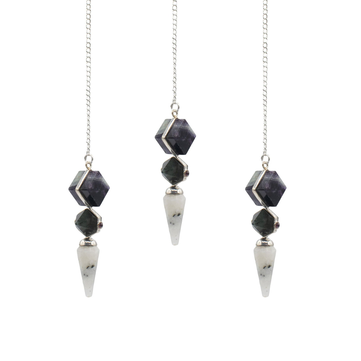 Psychic Gateway Edition - Three Piece Pendulum - Multi Fluorite - Labradorite - Rainbow Moonstone AW Dropship UK