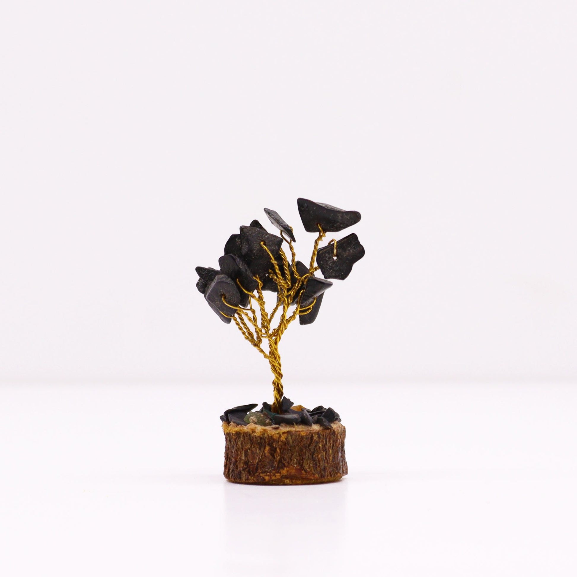 Mini Gemstone Tree On Wood Base - Black Agate (15 stones) AW Dropship UK