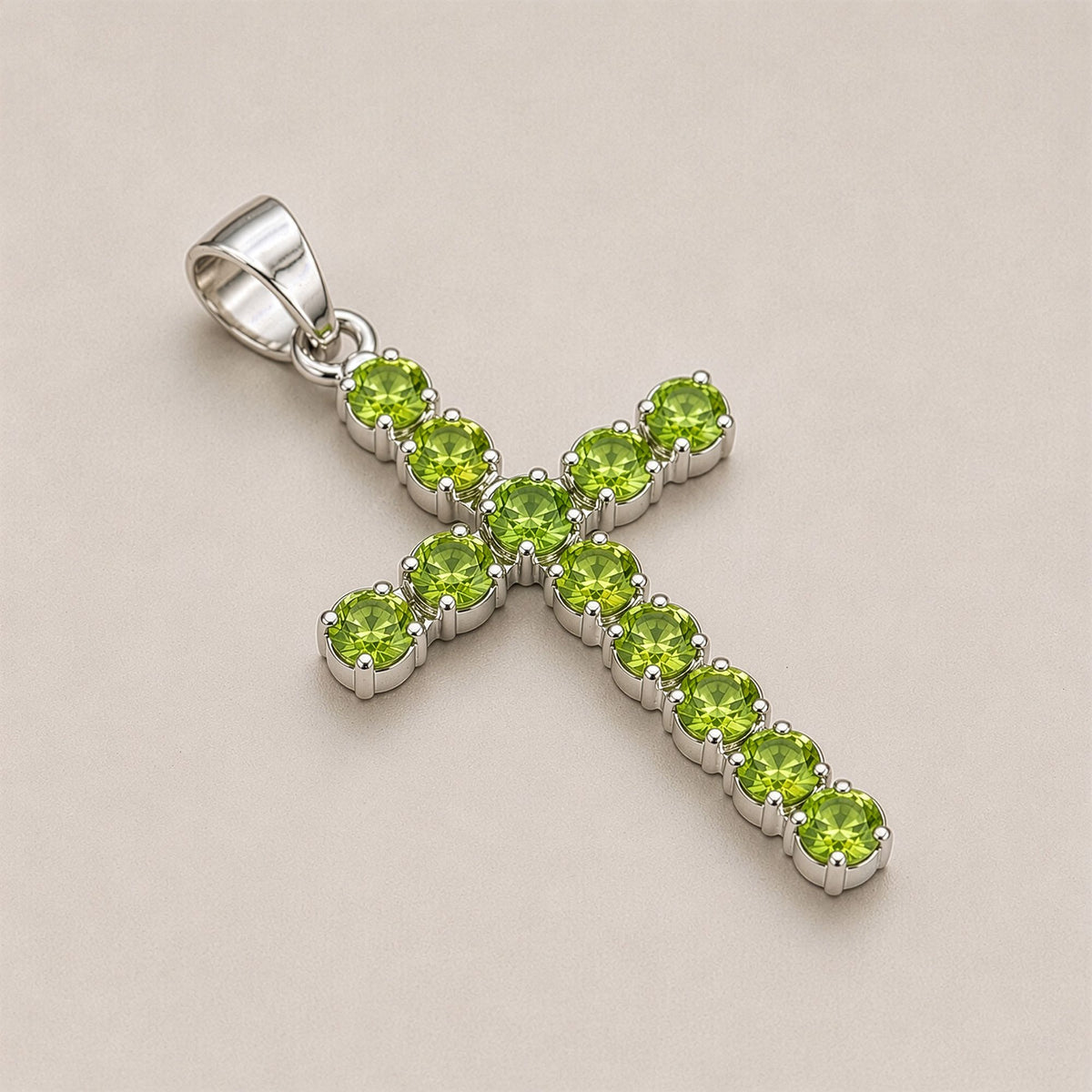 Indian Devotional Pendant - Silver Plated (45cm Chain)- Peridot Crucifix AW Dropship UK