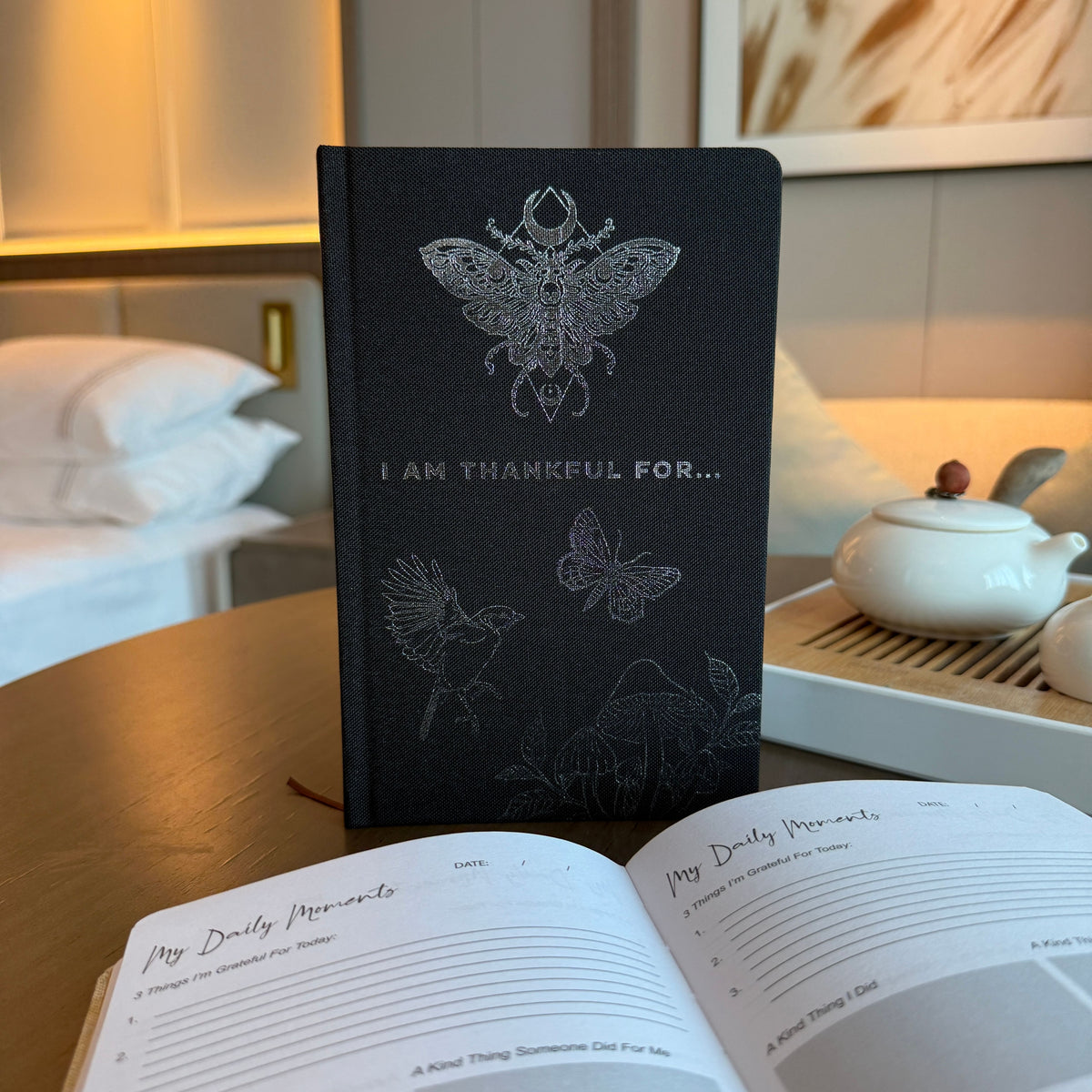 Black Gratitude Journal with Silver Lining - 120 pages - I am Thankful For AW Dropship UK