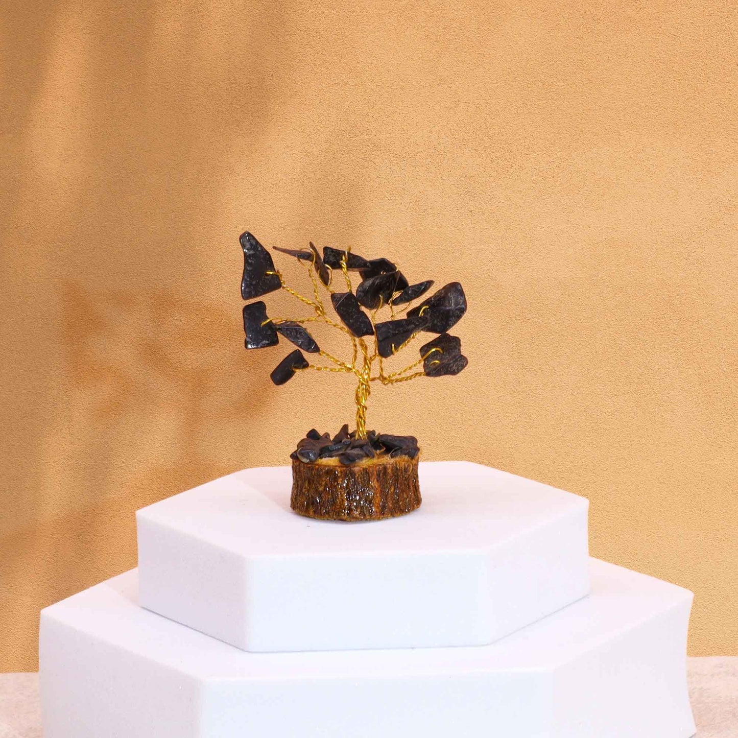 Mini Gemstone Tree On Wood Base - Black Agate (15 stones) AW Dropship UK