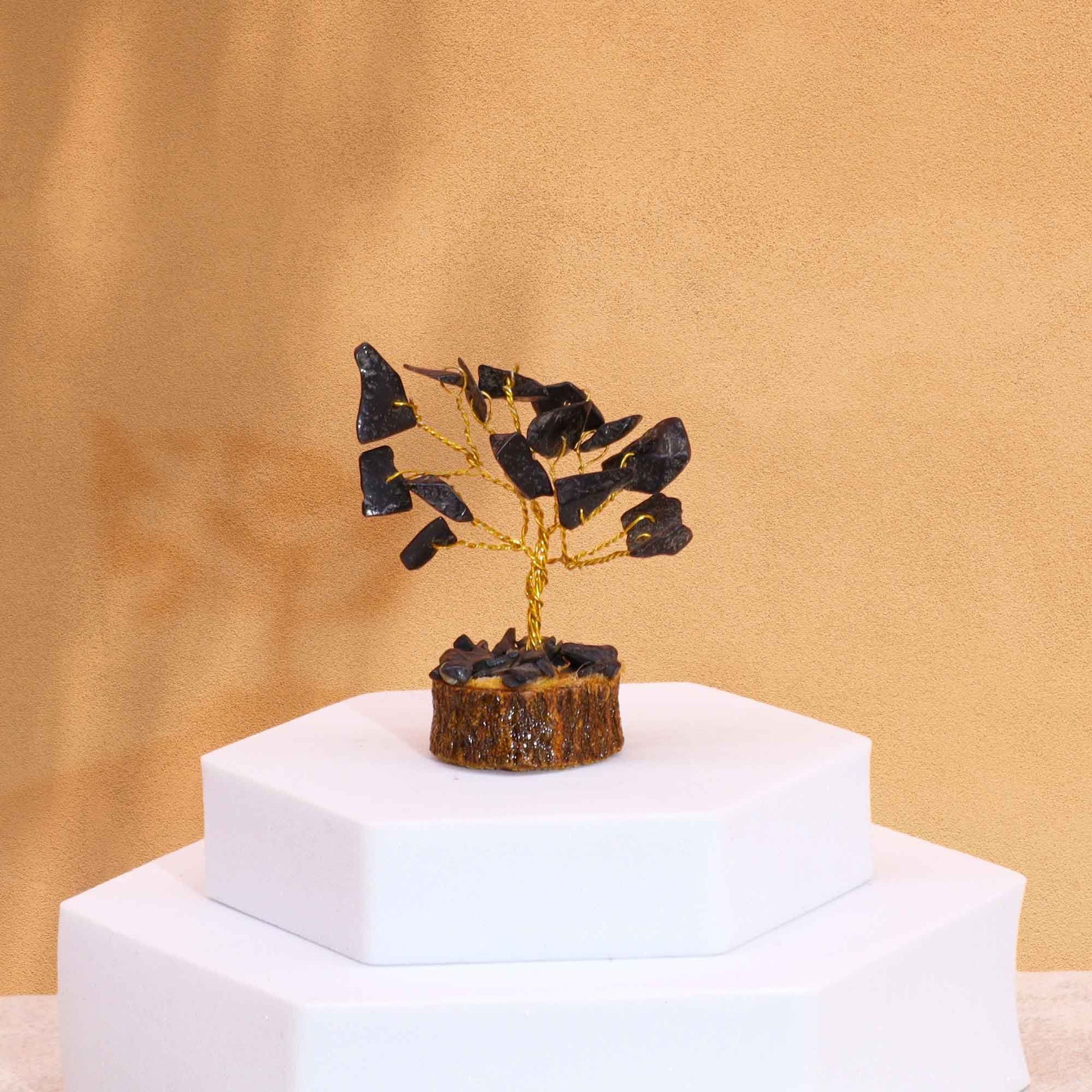 Mini Gemstone Tree On Wood Base - Black Agate (15 stones) AW Dropship UK