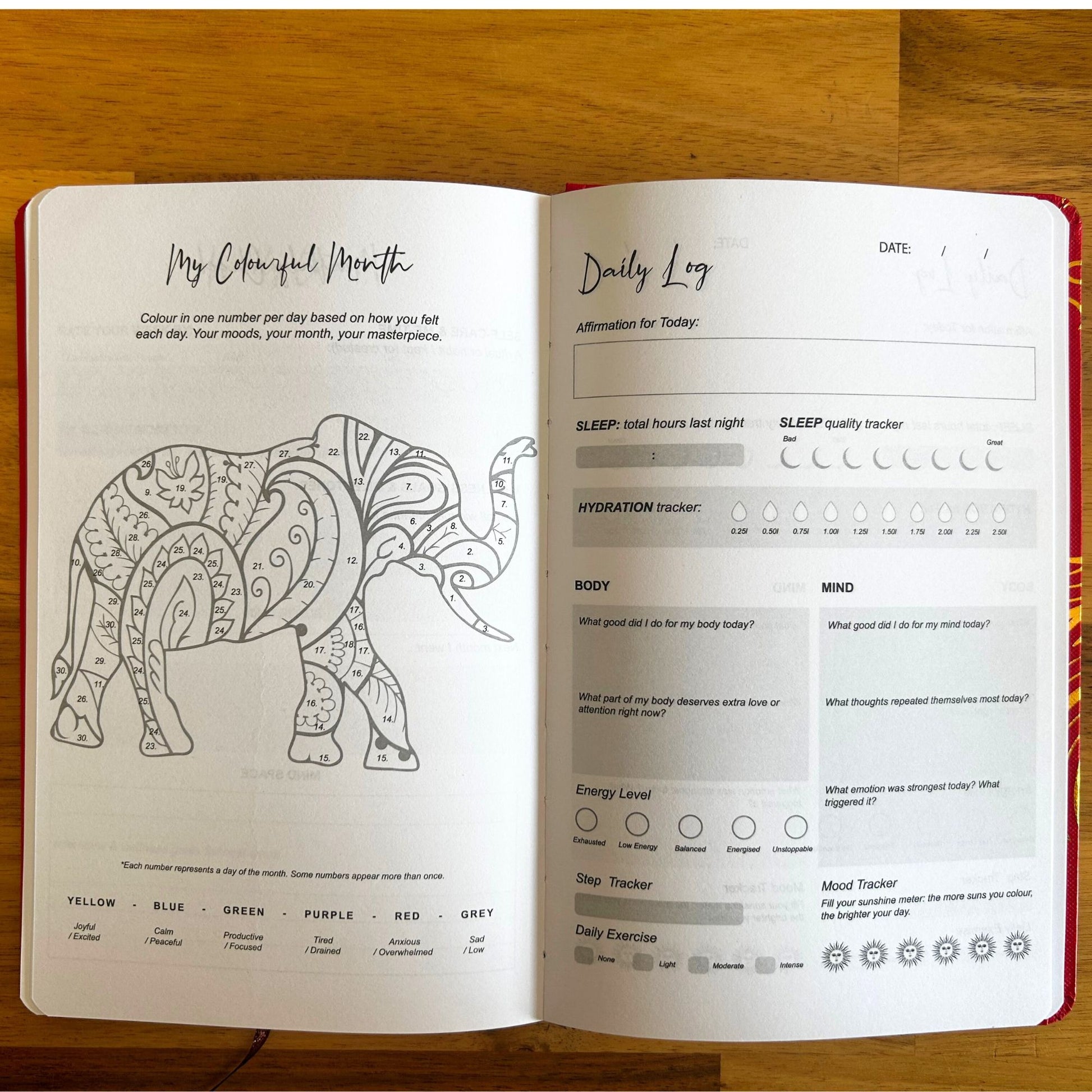Red Wellness Journal - 120 pages - Golden Mandala and Lotus AW Dropship UK